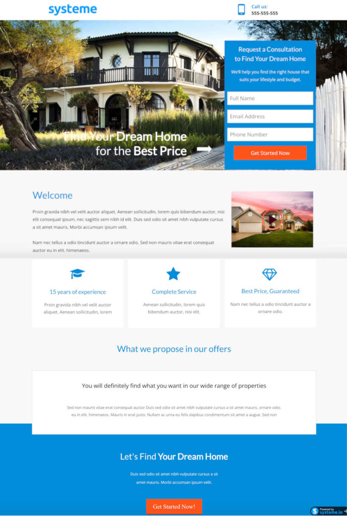 Free landing page example 5 Advanced Lead Generation Funnel for Real Estate Agent